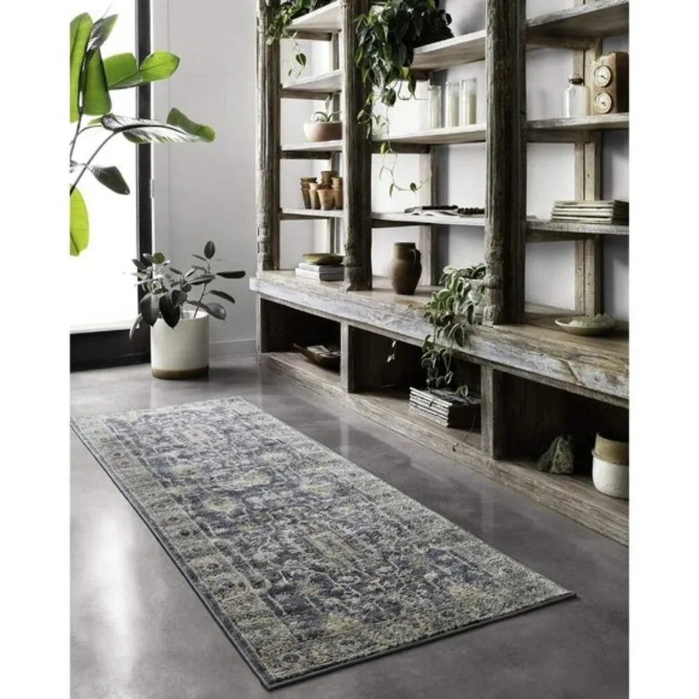 New 2.8x10.6 Teagan Runner Area Rug, Soft Low Pile Denim Neutral Hallway Carpet